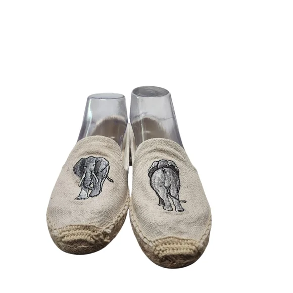EUC Soludos Women's Elephant Embroidered Smoking Slipper Espadrilles In Sand - Picture 3 of 11